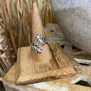 Sterling Black Onyx Olive Branch Tree Of Leaf Ring